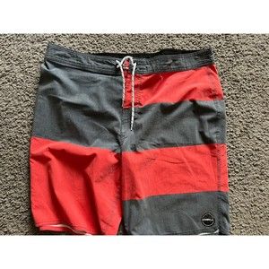 O'Neill Men Swimwear 38 Gray Striped Board Shorts Logo Drawstring 10" Inseam
